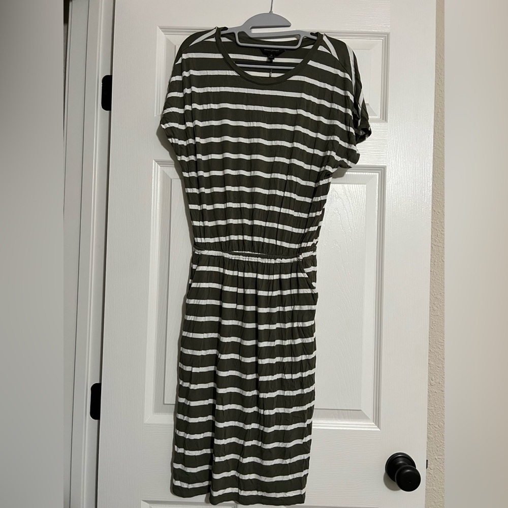 Banana Republic Olive and White Striped Midi Dress
